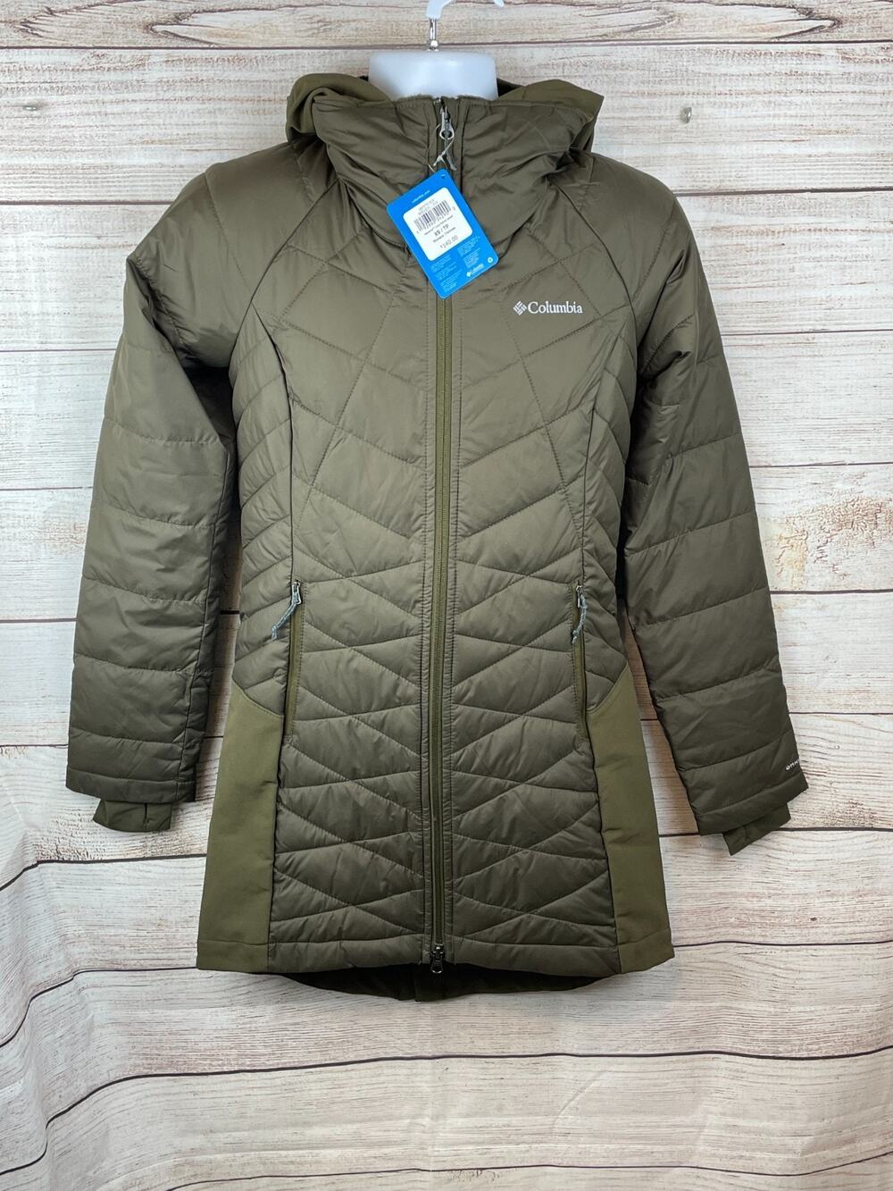 Columbia Heavenly Long Hooded Womens Sz XS Jacket Coat Olive Green